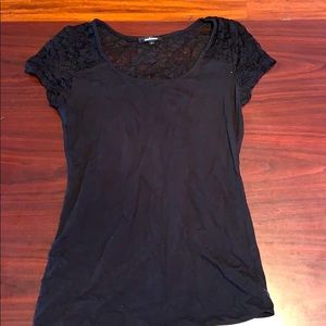 partially lacy t-shirt